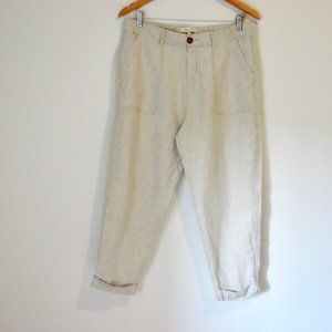 Linen by F&F Beige Tan Linen Flowy Cuffed Pants Size 10